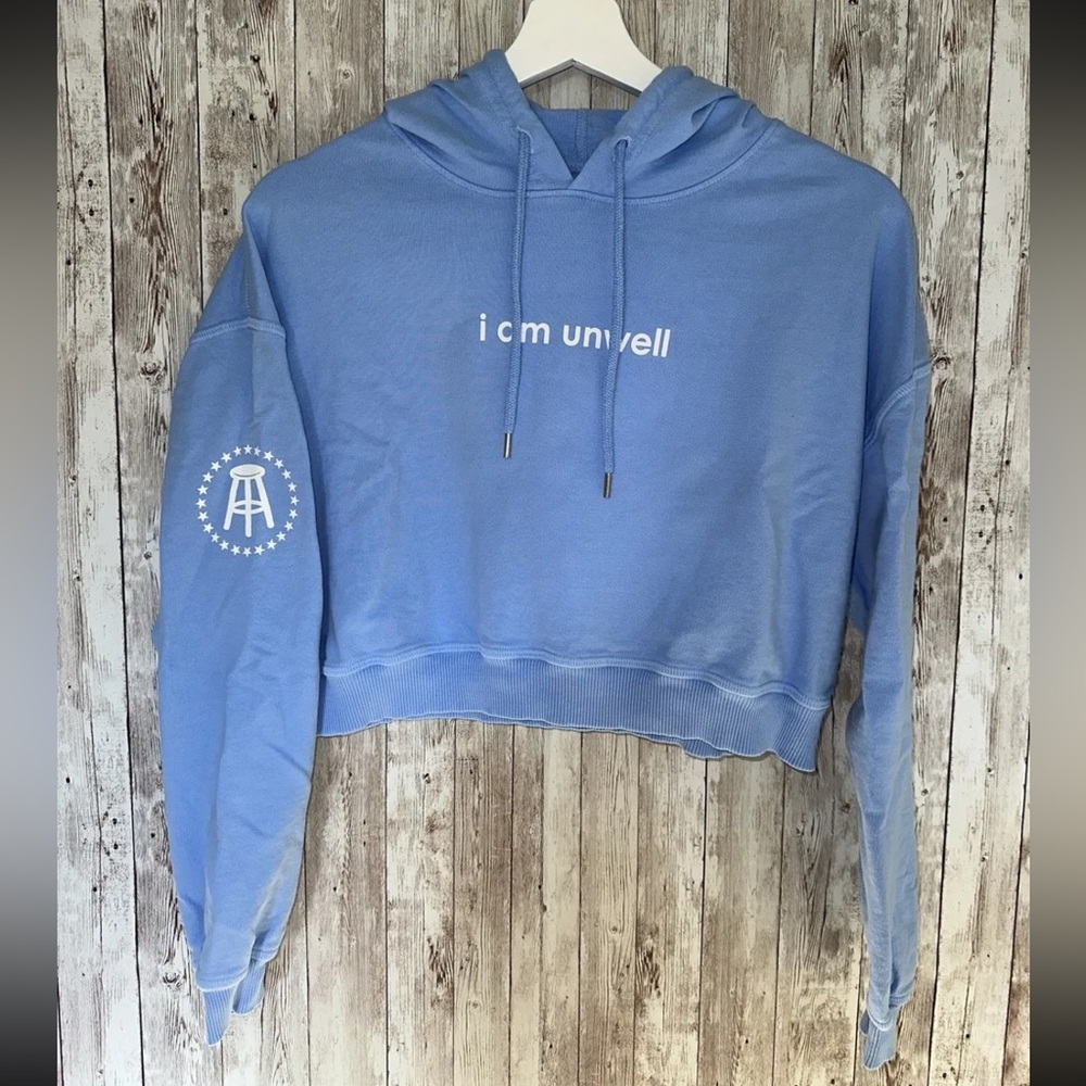 Barstool Chicks "I Am Unwell  Call Her Daddy" Light Blue Crop Hoodie Medium